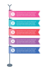 Obraz premium flag and pennant informational template. five step briefing template. web, annual report, magazine, internet infographic template