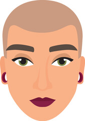 Woman head with bald hairstyle. Female face with cool hairdress cartoon vector illustration