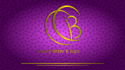 luxury golden letter b logo with purple background with  dots  - obrazy, fototapety, plakaty