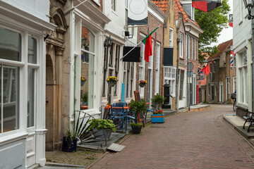 Street in the center of the medieval harbor town of Zierikzee in the province of Zeeland in the Netherlands.