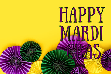 Mardi Gras.Colorful group of Mardi Gras or venetian mask on yellow,Mardi gras carnival decoration...