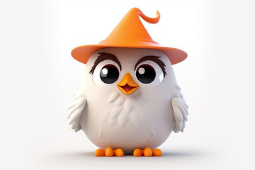 3D cartoon of a cute chicken wearing a wizard hat