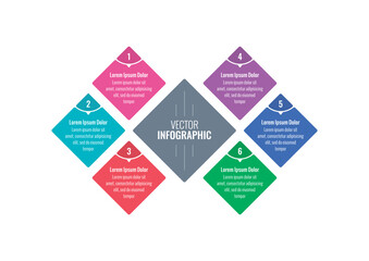 colorful squares infographic template. six option informational templates. internet, magazine, web, business, annual report infographic template