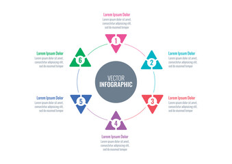 colorful triangles infographic template. six options infographic template. magazine, annual report, web, business and internet infographic template