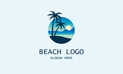 Ocean Holiday Logo Design, Leaf logo, tree logo, beach logo, sunset vector logo design