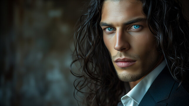 portrait of attractive male vampire in a classic suit. protagonist character of a romantic fantasy novel	