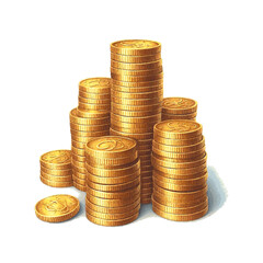 golden stack on coins money watercolor paint for business card decor