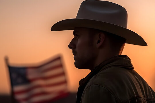 American patriot soldier concept over american flag background. Neural network AI generated art