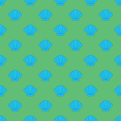 Seashell seamless pattern on the green background