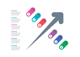 colorful columns and up arrow sign infographic template. six options infographic template. magazine, education, business, annual report, internet informational template