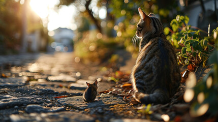 Obraz premium Whimsical Companions: The Cat and Mouse Connection. Generative AI