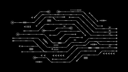 Advanced Futuristic Chip Motherboard Video Graphic Hologram, Demonstrates the functioning of electrical and electronic circuits, AI Web CPU Network, energy waves, and cyber security.  - Powered by Adobe
