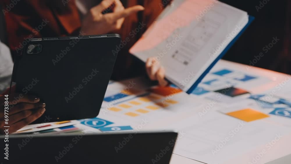 Wall mural ux designer planning phone app development template layout wireframe design at modern office..