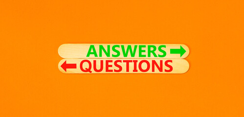 Questions and answers symbol. Concept word Questions Answers on beautiful wooden stick. Beautiful...