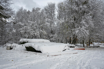 Winter view of South Park in city of Sofia, Bulgaria