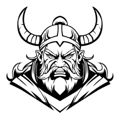 Old man Viking with angry face black and white vector illustration