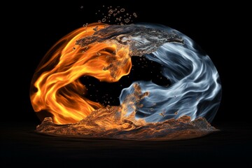 Opposing water and fire symbolize ying yang. Generative AI - obrazy, fototapety, plakaty