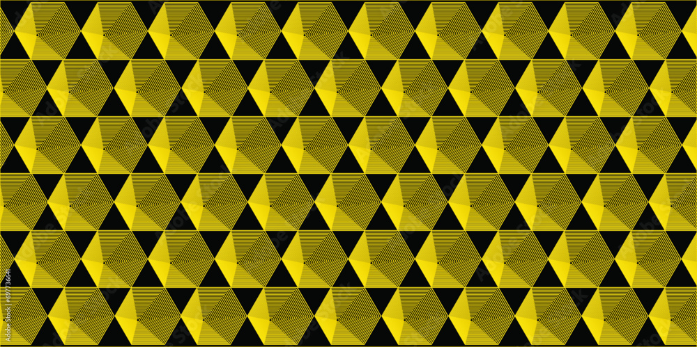 Wall mural Yellow hexagon and black abstract background. Wavy Hexagon Pattern Modern Background