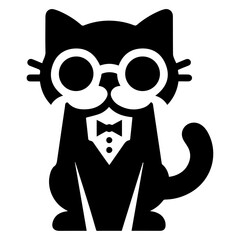 Minimal Funny Character, Mr. cat, vector silhouette, black color silhouette, white background 