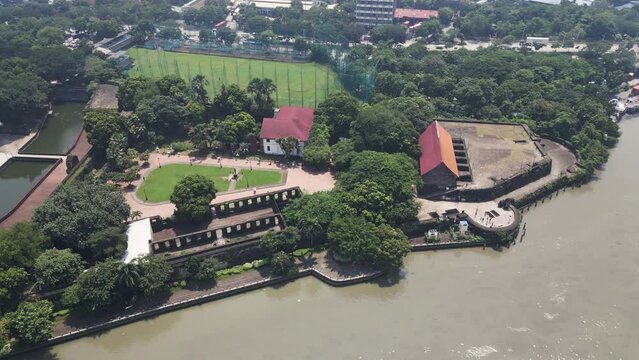 Picturesque aerial video of the Santiago Fort , a medieval fortress located in Intramuros district of Manila, Philippines.
