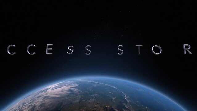 Success stories 3D title animation on the planet Earth background