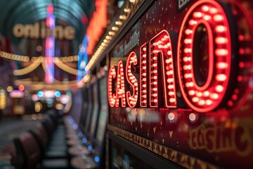 Online casino game of poker and blackjack in your smartphone or laptop, casino on the monitor screen, chips and roulette dice, banner, advertising, inscription, poster - Powered by Adobe