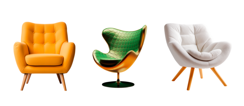 Soft Armchairs set with transparent background PNG. - Generative AI - Powered by Adobe