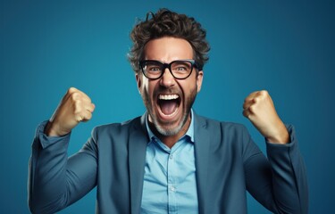 happy, portrait, adult, male, man, joyful, happiness, person, young, achievement. confident businessman or corporate employee put on casual clothes and stand up winner gesture poses middle it.