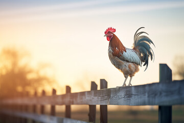 a rooster standing on a fence - Powered by Adobe