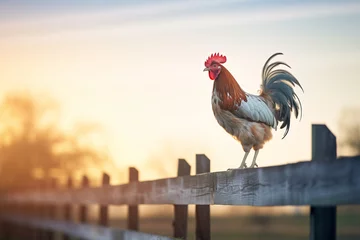 Tafelkleed a rooster standing on a fence © Serghei11