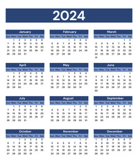 Calendar for 2024 vector illustration isolated on a white background