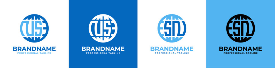 Letter NS and SN Globe Logo Set, suitable for any business with NS or SN initials.