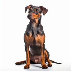 German Pinscher Full body sitting facing forward clear white background,generated with AI. High quality photo