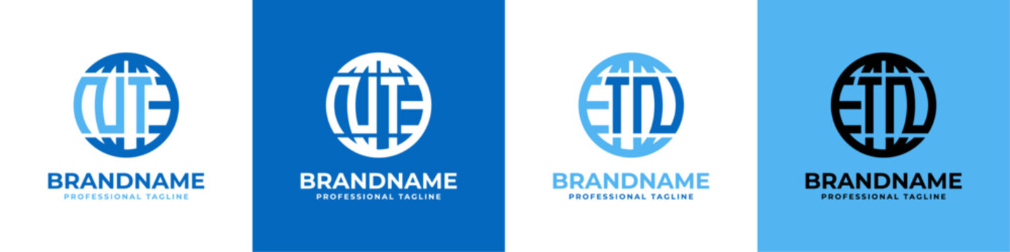 Letter NT and TN Globe Logo Set, suitable for any business with NT or TN initials.