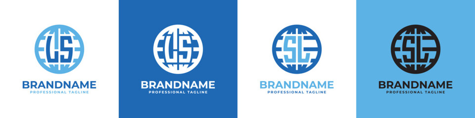 Letter LS and SL Globe Logo Set, suitable for any business with LS or SL initials.