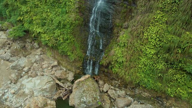 Cinematic aerial shot of steam vents at Oyasukyo Gorge in Akita prefecture in Japan