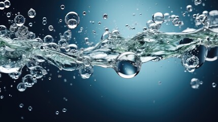 Close-up macro photo of water drops or oil bubbles on blue background.