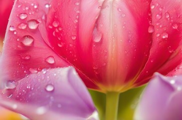 Closeup bright colorful pink tulip with water drops. consept of spring flowers, international women's day. AI generated