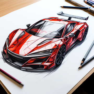 a drawing of a red sports car