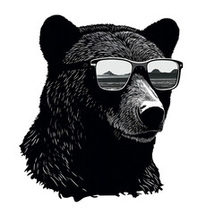 Stylish Black Bear with Sunglasses PNG