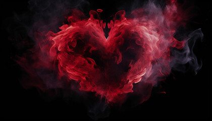 February 14 Valentines Day. Red smoke and fire in heart shape