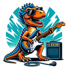 T-Rex dinosaur musician playing guitar