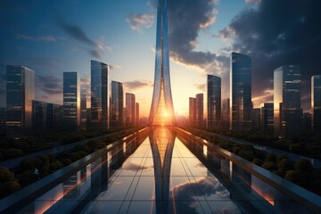 Design the skyscraper, the skyscraper features a thin structural element encasing the inner architecture. Generative AI.
