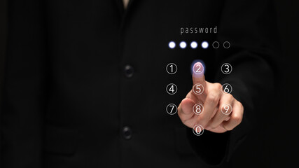 Login security By entering a password to prevent theft, cyber security, copy space.