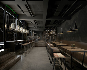 3d render cafe bakery restaurant interior