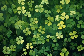 Seamless pattern with clover leaves. St. Patrick's Day background. - obrazy, fototapety, plakaty