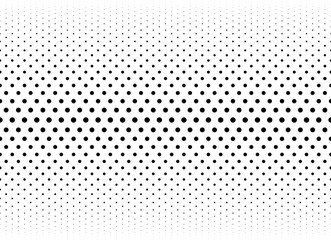 Geometric pattern of black circles on a white background. Seamless in one direction. Option with an average fade out. The radial grid