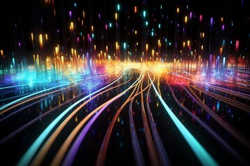 3D representation of fiber optics containing internet coding. Generative AI - obrazy, fototapety, plakaty