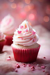 Valentine's day cupcakes with hearts. Generative AI 