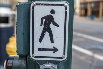 Pedestrian Crosswalk Button sign on the street